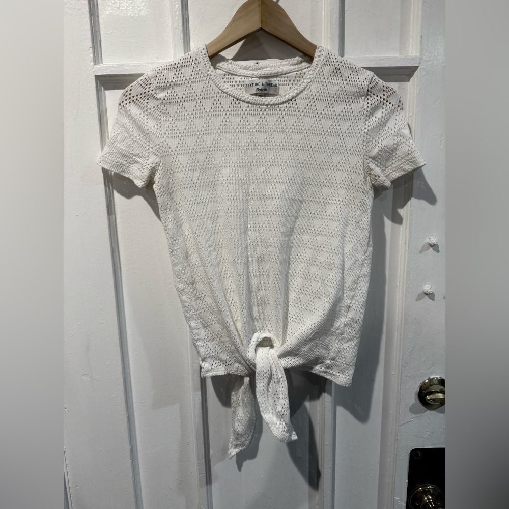 Madewell Cream Eyelet Tie-Front Short Sleeve Top
